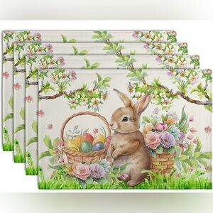 Easter Bunny Floral Placemat Set - Pastel Eggs & Spring Flowers